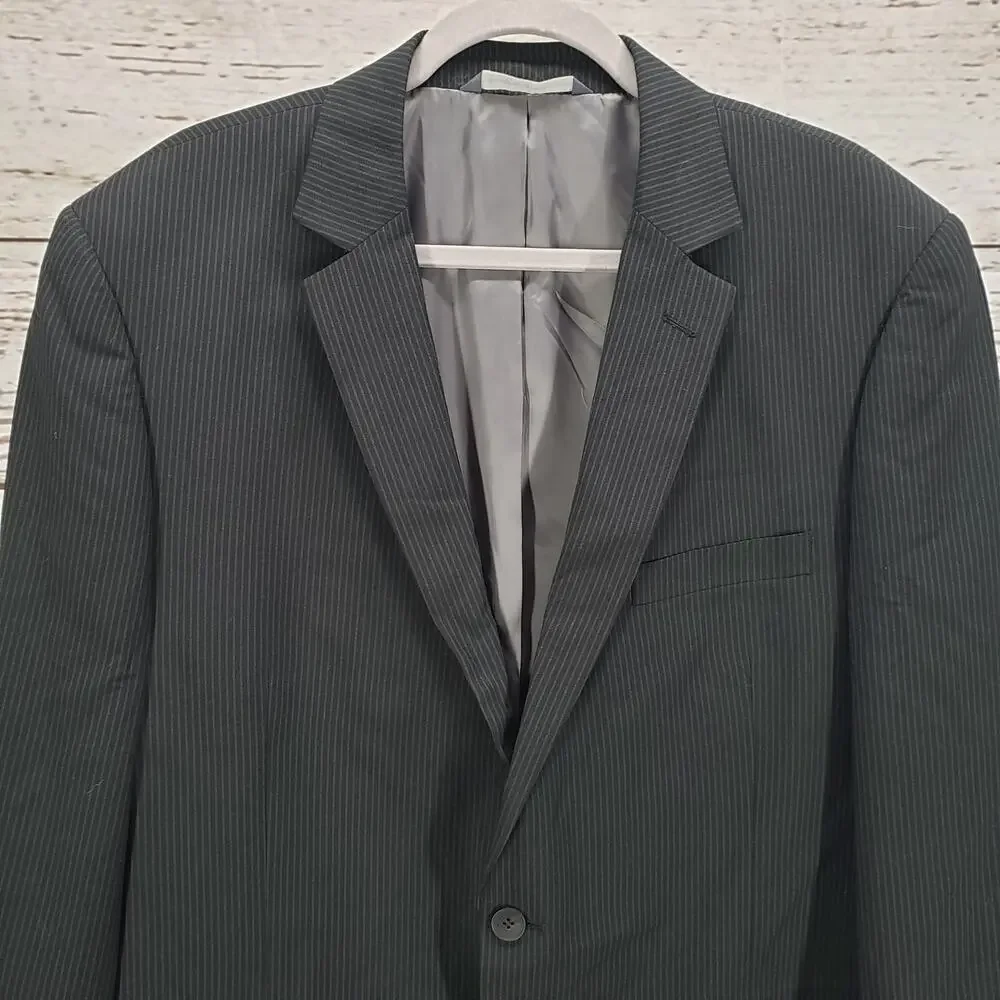 Perry Ellis Portfolio Men's Black Pinstriped 2Buttons Sportscoat Blazer 46L
